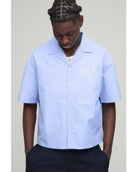 BoohooMAN - Oversized Boxy Stripe Revere Collar Shirt Cotton - Lyst
