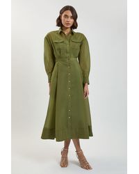 Karen Millen - Trim Detail Organdie Midi Shirt Dress - Lyst