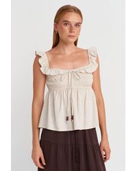 Dilvin - Sleeveless Square-Neck Blouse With Tie Front - Lyst