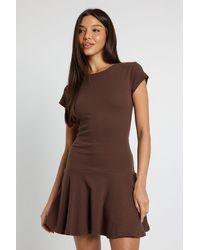 Boohoo - Rib Dropped Hem Cap Sleeve Skater Dress - Lyst