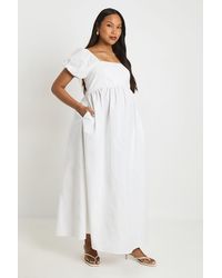 Boohoo - Maternity Linen Puff Sleeve Shirred Maxi Dress - Lyst