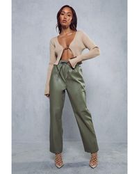 MissPap - Leather Look Straight Leg Jogger Trousers - Lyst