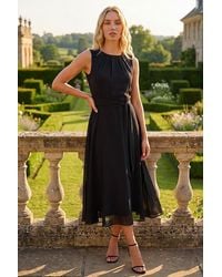 Roman - Chiffon Pleated Neck Midi Dress - Lyst