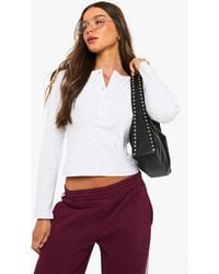 Boohoo - Cotton Henley Button Front Long Sleeve Top - Lyst