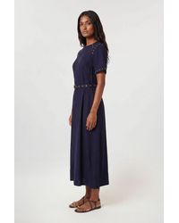 Karen Millen - Premium Viscose Linen Woven Midi Dress With Stud Detail - Lyst