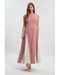 Karen Millen - Compact Stretch Tailored Colour Block Full Skirted Midi Dress - Lyst