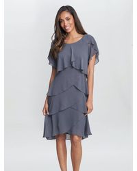 Gina Bacconi - Trysta Bugle Beaded Trim Tiered Cocktail Dress With Flitter Sleeves - Lyst