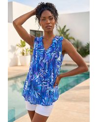 Roman - Leaf Print Frill Pintuck Detail Top - Lyst