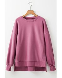 Azura Exchange - Valerian Solid Fleece Lined Drop Shoulder High Low Sweatshirt - Lyst