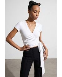 Dilvin - Crop Wrap Blouse With Tie Detail - Lyst