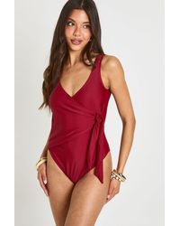 Boohoo - Tummy Control Wrap Detail Swimsuit - Lyst