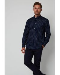 Threadbare - Navy 'leonhard' Geometric Print Long Sleeve Shirt Cotton - Lyst