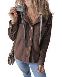 Azura Exchange - Kaffee Kapuzenjacke Mit Kordelzug Und Taschen Aus Corduroy - Lyst