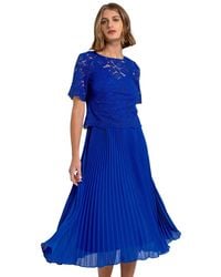 Roman - Lace Top Overlay Pleated Midi Dress - Lyst