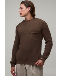 BoohooMAN - Regular Fit Raglan Ribbed Knitted Jumper - Lyst