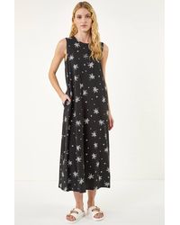 Roman - Cotton Palm Print Pocket Midi Dress - Lyst