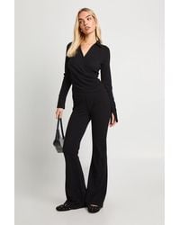 Boohoo - Rib Wrap Top And Flare Trouser Co-Ord - Lyst