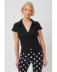 Brave Soul - Textured Jersey Short Sleeve Button Down Top - Lyst