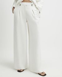 River Island - Wide Leg Trousers Linen Look Pleated Cotton - Lyst