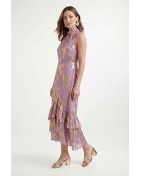 Wallis - Petite Metallic Ruffle Hem Maxi Dress - Lyst