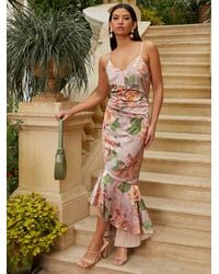 Chi Chi London - Sleeveless Floral Print Ruffle Midi Dress - Lyst