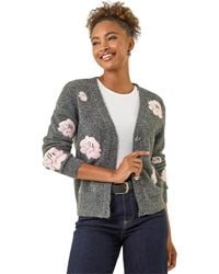 Roman - Embossed Floral Knit Cardigan - Lyst