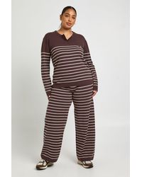 Boohoo - Plus Stripe Knitted Button Jumper And Trouser Co-Ord - Lyst