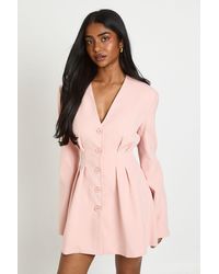 Boohoo - Long Sleeve Collarless Tailored Mini Dress - Lyst