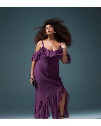 ASOS - Design Ruffle Off Shoulder Maxi Dress With Asymmetric Godets - Lyst