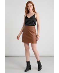 Gini London - Bruine Suède Minirok Met Hoge Taille - Lyst