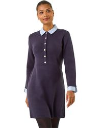 Roman - Stripe Collar Buttoned Knit Dress - Lyst
