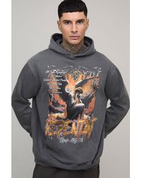 BoohooMAN - Tall Oversized Graphic Washed Hoodie Cotton - Lyst