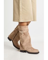 Boohoo - Wide Fit Buckle Detail Fold Over Knee High Boots - Lyst