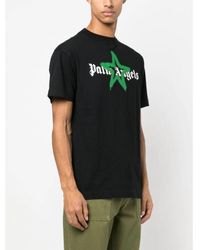 Palm Angels - Green Star Sprayed Logo-print T-shirt Black Cotton - Lyst