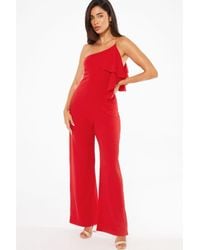 Quiz - Red One Shoulder Frill Palazzo Jumpsuit - Lyst