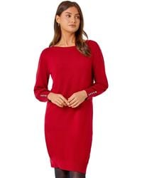 Roman - Button Detail Slash Neck Knitted Stretch Dress - Lyst