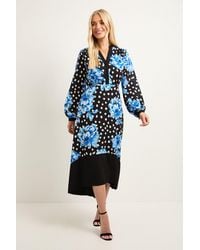 Wallis - Petite Floral Belted Contrast Midi Dress - Lyst