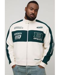 BoohooMAN - Plus Oversized Jersey Moto Collar Bomber Jacket - Lyst