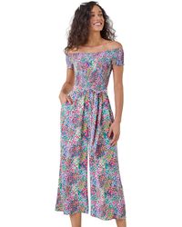 D.u.s.k - Floral Shirred Stretch Bardot Jumpsuit - Lyst