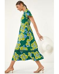 Roman - Floral Print Lace Trim Midi Dress - Lyst