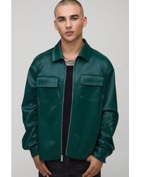 BoohooMAN - Long Sleeve Pu Cargo Boxy Overshirt - Lyst
