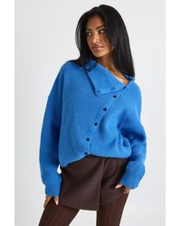 Boohoo - Super Soft Asymmetric Button High Neck Jumper - Lyst