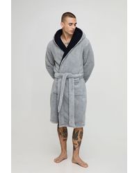 BoohooMAN - Borg Lined Hooded Dressing Gown - Lyst