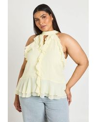 Boohoo - Plus Chiffon Halterneck Ruffle Top - Lyst