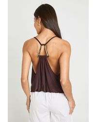 Boohoo - Slinky Back Trim Draped Cowl Neck Blouson Cami Top - Lyst