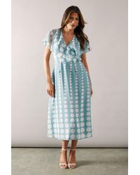 Wallis - Spot Border Cape Sleeve Midi Dress - Lyst