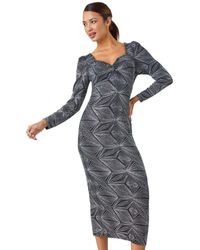Roman - Geometric Glitter Print Midi Stretch Dress - Lyst