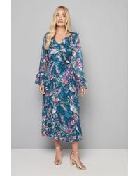 Wallis - Petite Floral Ruffle Belted Midaxi Dress - Lyst