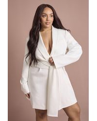 Boohoo - Plus Tie Waist Obi Blazer Dress - Lyst