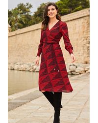 Sosandar - Geometric Print Faux Wrap Front Belted Dress - Lyst